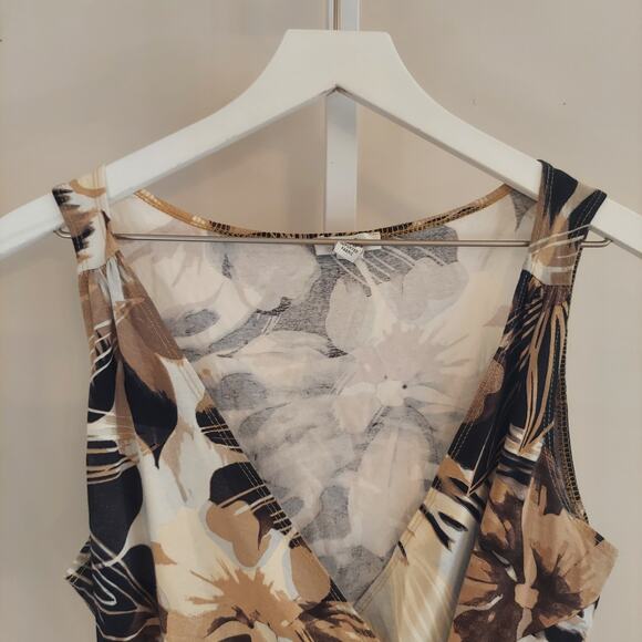 Cache Sleeveless Y2K Top Faux Wrap Animal Print Floral Neutrals Going Out - Picture 3 of 8